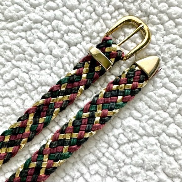 VTG braided belt green black red gold vintage retro accessory adjustable - Picture 3 of 4